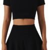 2 Piece Tennis Dress for Women High Waist Pleated Tennis Skirt with Shorts Short Sleeve Crop Golf Workout Skirts Sets