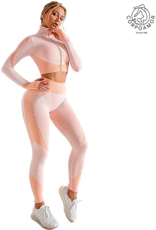 Women's 3 PC Seamless Gym Clothing Workout Outfit with Jacket Bra & Leggings Set