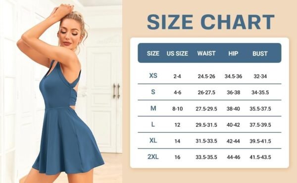 Womens Tennis Dress with Built in Shorts and Bra Workout Dress Golf Athletic Dress for Women