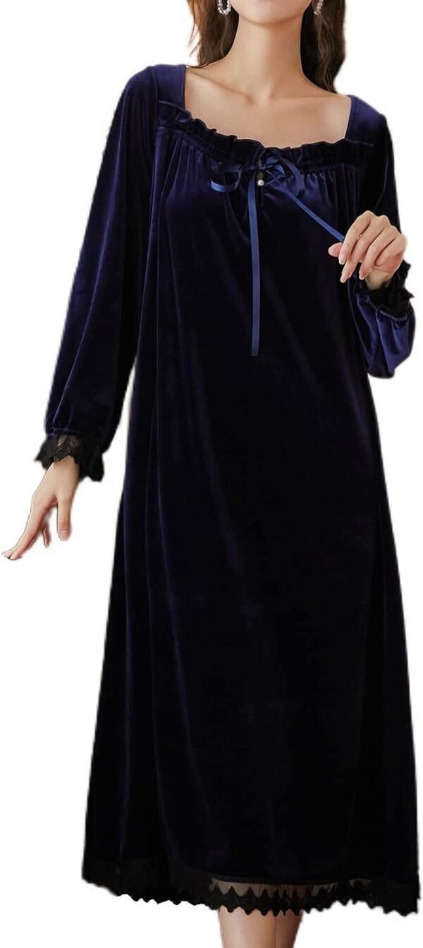 Women's Long Sleeve Nightgown Velvet Sleep Dress Ruffle Crew Neck Mid-length Nightdress