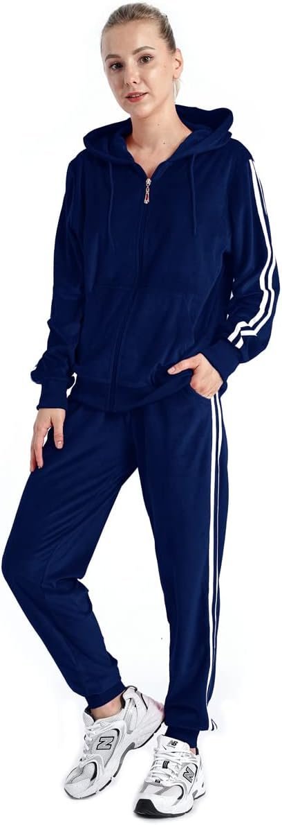 Womens Jogging Suits Sets Running Velour Outfit Zipper Warm Up 2 Pieces Hoodie and Pant Tracksuit