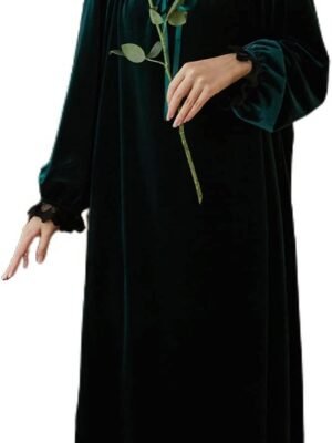 Women's Long Sleeve Nightgown Velvet Sleep Dress Ruffle Crew Neck Mid-length Nightdress