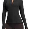 Workout Jackets for Women Full Zip Athletic Running Track Jacket with Pockets Slim Fit Yoga Jacket with Thumb Holes