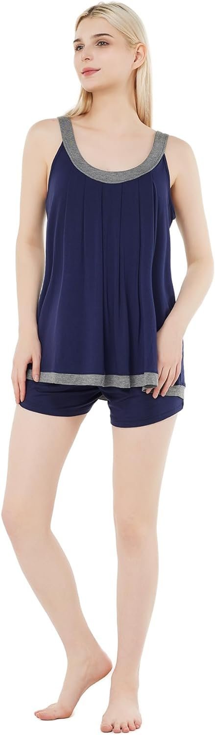 Pajamas-Set Womens-Bamboo Soft-Sleepwear Vest-Shorts - Super Soft Pjs Set