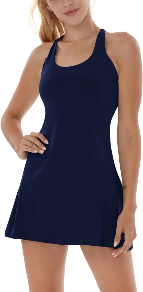 Tennis Dress for Women Workout Dress with Built-in Bra & Shorts Pockets Athletic Dress for Exercise Golf Dresses