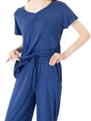 Soft Bamboo Viscose Pajamas Set for Women Summer Sleepwear Pjs Comfy Short Sleeve Tops Capri Pants Sets