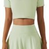 2 Piece Tennis Dress for Women High Waist Pleated Tennis Skirt with Shorts Short Sleeve Crop Golf Workout Skirts Sets