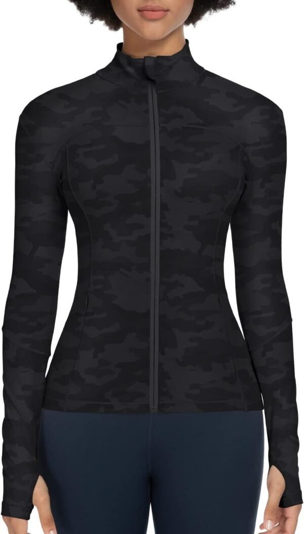 Workout Jackets for Women Full Zip Athletic Running Track Jacket with Pockets Slim Fit Yoga Jacket with Thumb Holes