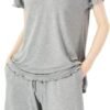 Soft Bamboo Viscose Pajamas Set for Women Summer Sleepwear Pjs Comfy Short Sleeve Tops Capri Pants Sets