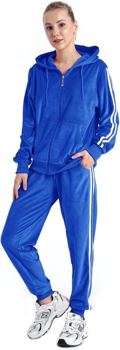 Womens Jogging Suits Sets Running Velour Outfit Zipper Warm Up 2 Pieces Hoodie and Pant Tracksuit