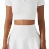 2 Piece Tennis Dress for Women High Waist Pleated Tennis Skirt with Shorts Short Sleeve Crop Golf Workout Skirts Sets