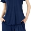 Soft Bamboo Viscose Pajamas Set for Women Summer Sleepwear Pjs Comfy Short Sleeve Tops Capri Pants Sets