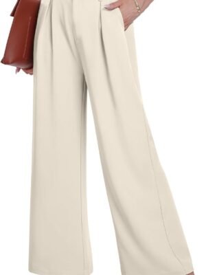 Women's Wide Leg Dress Pants High Elastic Waisted in The Back Business Work Causal Trousers Long Straight Suit Pants