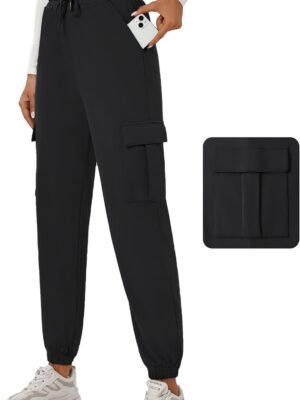 Womens Cargo Pants Stretchy High Waisted Joggers Baggy Casual Drawstring Sweatpants with Pockets Hiking Pant