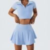 2 Piece Tennis Dress for Women High Waist Pleated Tennis Skirt with Shorts Short Sleeve Crop Golf Workout Skirts Sets
