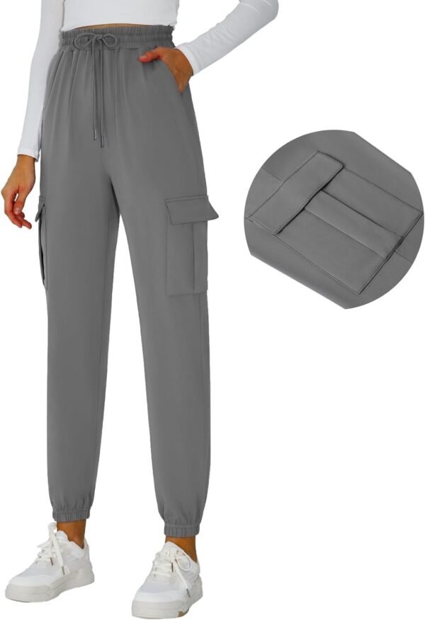 Womens Athletic Pants Knit Cargo Pants Stretchy Hiking Pants Elastic Waist Sweatpants Baggy Soft Joggers