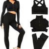 Women's 3 PC Seamless Gym Clothing Workout Outfit with Jacket Bra & Leggings Set