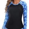Women 2 Piece Rash Guard Long Sleeve Swimsuits Swim Shirt with Shorts Set Sun Protection UPF 50+ Surf Bathing Suits