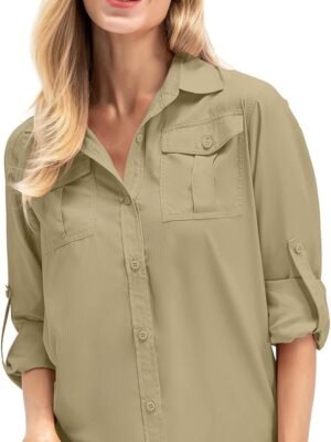 Women's Quick Dry Sun UV Protection Convertible Long Sleeve Safari Shirts for Hiking Camping Fishing Sailing