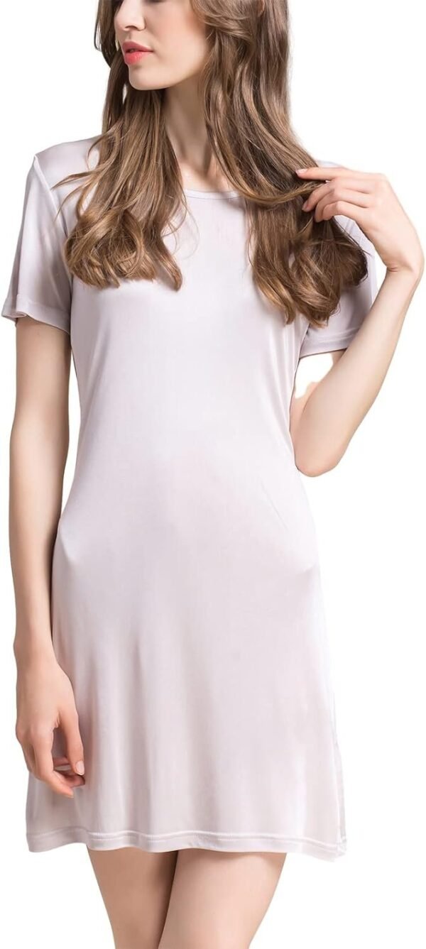 Women's Silk Nightgown Short Sleeve Pure Mulberry Silk Sleepshirt Scoop Neck Nightshirt Sleepwear
