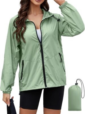 Rain Jacket Women Waterproof Lightweight Jacket With Hood Packable Raincoat with Pockets S-XXL