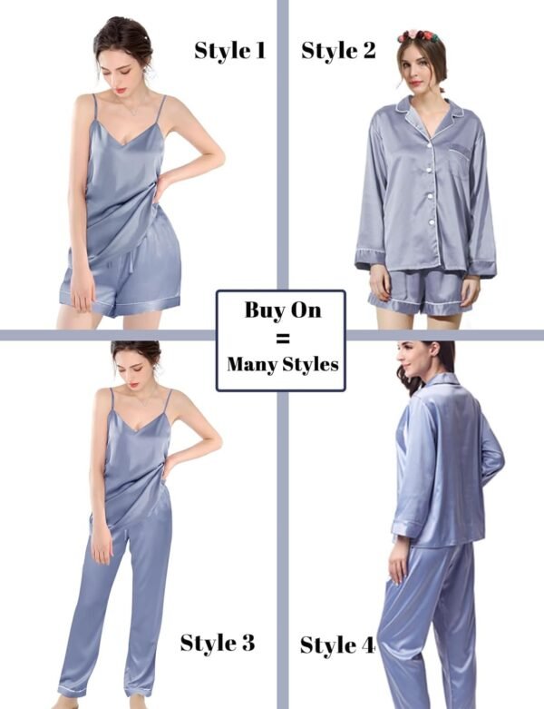 6Pcs Womens Silk Satin Pajama Sets Pj Sets Long Pjs Set Pajamas Sleepwear Camisole Sexy Cami