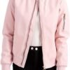 Women's Bomber Jacket Lightweight Varsity Zip Up Coat Casual Long Sleeve Windbreaker