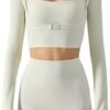 Women's Stretch Cutout Yoga Sports Jacket Long Sleeve Crop Top T Shirts with Thumb Holes