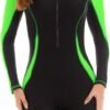 Women Zip Rash Guard Long Sleeve One Piece Splice Swimsuit UPF 50+ Tummy Control Surfing Bathing Suits Boyshort Bottom