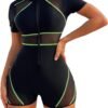 616wscxfapL._AC_SL1500.jpg Women's Colorblock Mesh Zipper Diving Suit One Piece Swimsuit Short Sleeve Bathing Suit