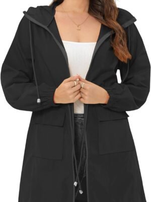 Rain Jacket for Women Waterproof with Hood Active Outdoor Long Rain Coats Packable Raincoat Lightweight Windbreaker