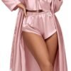 Women's 3Pcs Pajamas Satin Cami Top and Shorts with Robe Sleepwear Set
