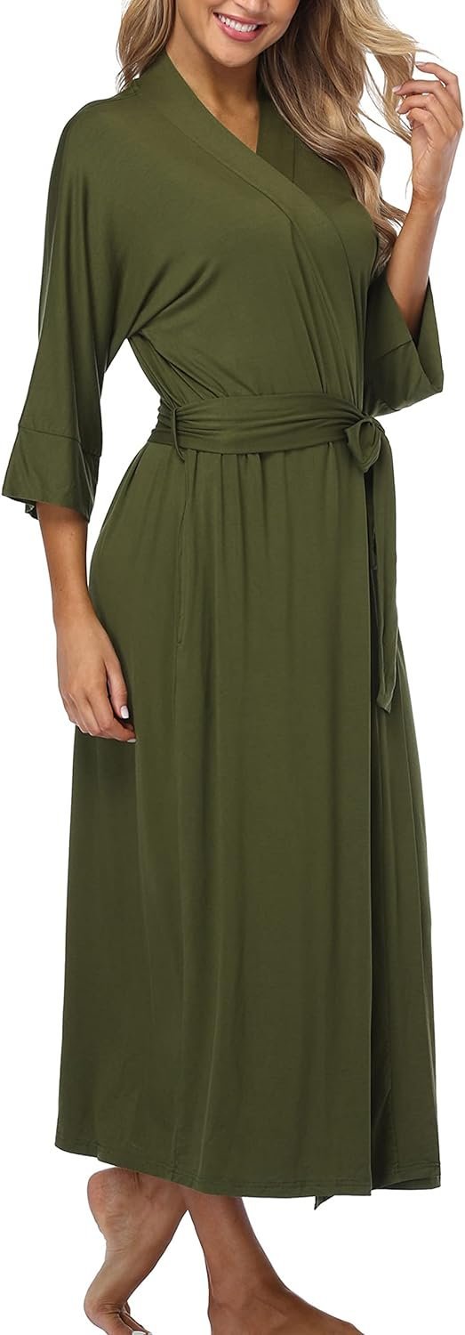 Womens Soft Long Kimono Robes Lightweight Full Length Knit Bathrobe With Pockets Ladies Casual Dressing Gown