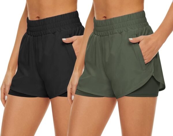 2 Pack Athletic Shorts for Women, Quick Dry Running Shorts with Pockets High Waisted Workout Gym Sports Shorts