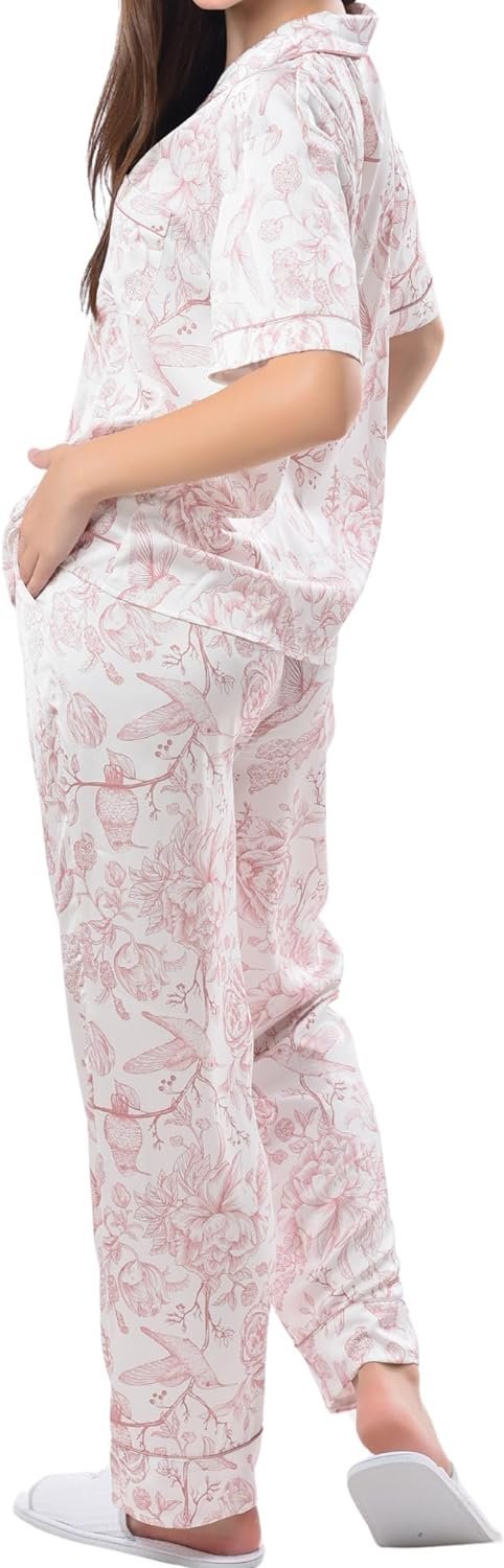 Women's Silky Satin Pajamas Set Long sleeve and Pants Sleepwear Soft and Comfy Button Down Loungewear Relaxed Fit
