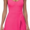 Tennis Dress for Women U Neck Athletic Dress with Built in Shorts and Bra for Sleeveless Side Slit Flare Mini Dresses