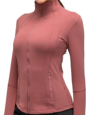 Womens Sports Running Yoga Jacket Slim Fit Full Zip Track Jacket Turtleneck Workout Jacket