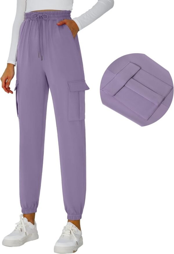 Womens Athletic Pants Knit Cargo Pants Stretchy Hiking Pants Elastic Waist Sweatpants Baggy Soft Joggers