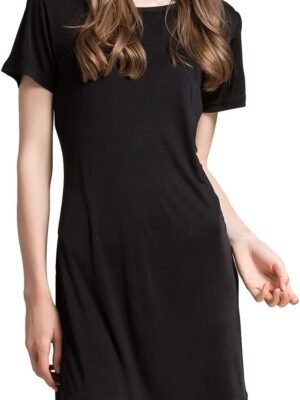 Women's Silk Nightgown Short Sleeve Pure Mulberry Silk Sleepshirt Scoop Neck Nightshirt Sleepwear