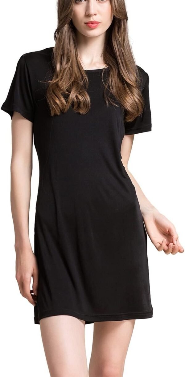 Women's Silk Nightgown Short Sleeve Pure Mulberry Silk Sleepshirt Scoop Neck Nightshirt Sleepwear