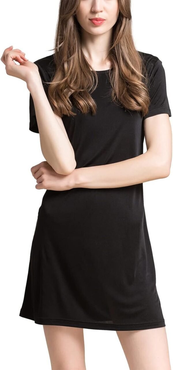 Women's Silk Nightgown Short Sleeve Pure Mulberry Silk Sleepshirt Scoop Neck Nightshirt Sleepwear