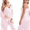 Womens Silk Satin Pajama Sets,Zebra Strips Comfy Robe and Pants Women Pajamas,Silky Camisole Woman Pjs Set 3 Pieces