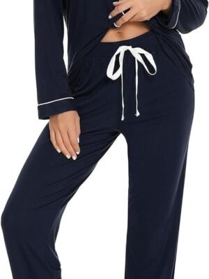 Pajamas Set Long Sleeve Womens Button Down Sleepwear Two Piece Nightwear Soft Pj Lounge Sets S-XXL