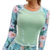 Women's Long Sleeves Rash Guard Athletic Swim Aztec Tankini Sets Swimsuit