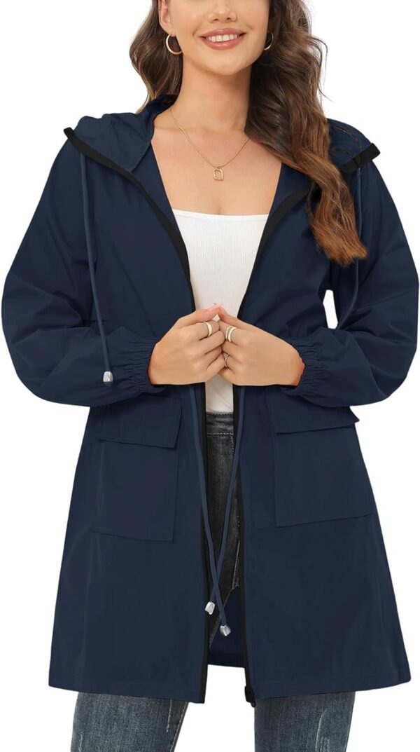 Rain Jacket for Women Waterproof with Hood Active Outdoor Long Rain Coats Packable Raincoat Lightweight Windbreaker