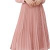 Business Casual Shirt Dress for Women Long Sleeves Pleated Midi Dresses with Belt