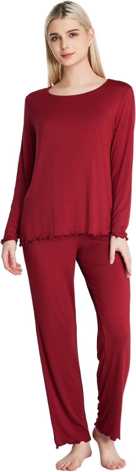 Loungewear Set pajamas Womens sleepwear Bamboo Viscose Long Sleeve t shirt Long Pants Super Soft Novelty Pjs Set