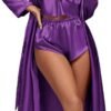 Women's 3Pcs Pajamas Satin Cami Top and Shorts with Robe Sleepwear Set