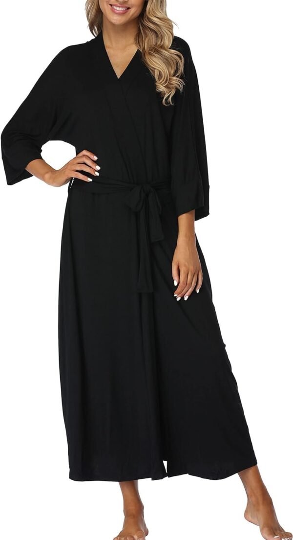 Womens Soft Long Kimono Robes Lightweight Full Length Knit Bathrobe With Pockets Ladies Casual Dressing Gown