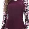 Women 2 Piece Rash Guard Long Sleeve Swimsuits Swim Shirt with Shorts Set Sun Protection UPF 50+ Surf Bathing Suits